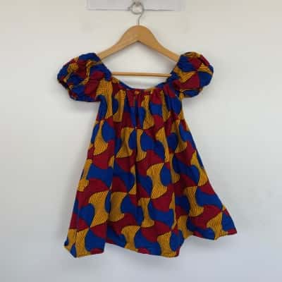 Grass-Fields Blue Red Yellow Pattern Dress Size 6 