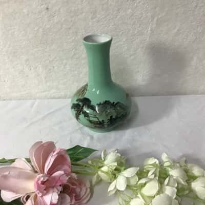 Green Asian Scene Porcelain Vase