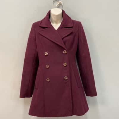 Forever New Womens  Size 6 Winter Double-Breasted Coat Burgundy 