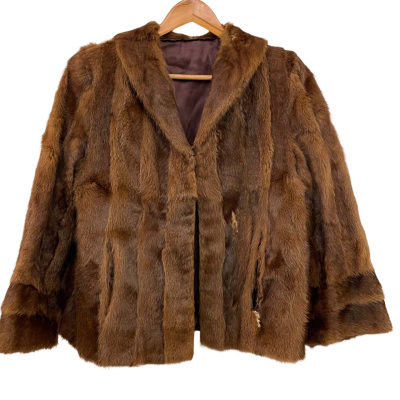  Womens  Size One Size Cropped FUR Jacket Brown 