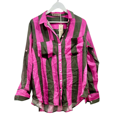  BNWT Soul Sparrow Linen Pink/ Brown Stripe Long  Sleeve Shirt Size M RRP $119.00