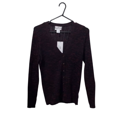 Halston 100% Extra Fine Merino Wool Black & Red Speckled Cardigan Size M