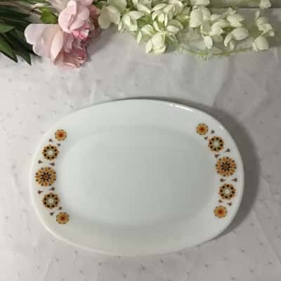 Vintage Retro JAJ Floral Pattern Milk Glass Oval Platter