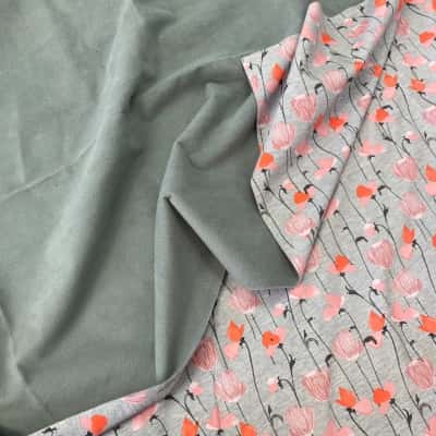 Grey Orange Floral Fabric 160cm x 145cm 