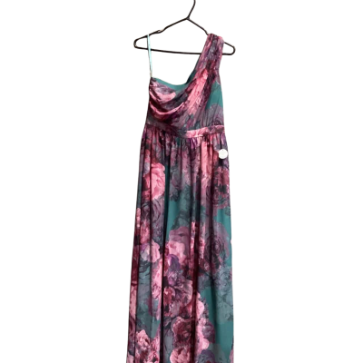Chi Chi London Womens One Shoulder Size 12 Green & Pink Floral Maxi Dress 