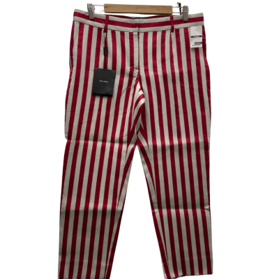  Womens  Size 10 High Waisted/ Straight Leg Pants Beige / Red / Striped RRP $399.95