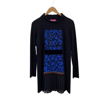 Didier Parakian Womens  Size 42 Pleated Mini Dress Black  / Blue Panel