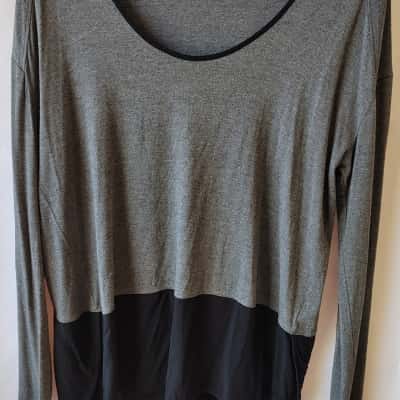 Witchery Women's Grey Black Contrast Long Sleeve Top Size M 