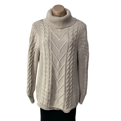 Rockmans Womens Size XL Beige Cable Pattern Roll Neck Jumper 