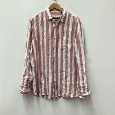 Country Road Mens  Size L Long Sleeve Shirt Maroon / Striped / White 
