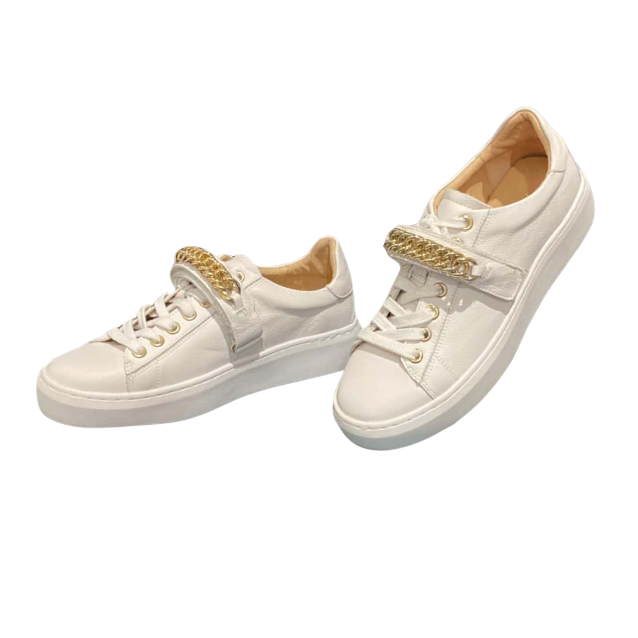 Womens JOE MERCER White Skate Shoes w/Gold Chain