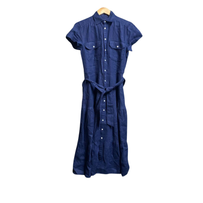 Polo Ralph Lauren Womens  Size 2 Short Sleeve Linen Dress Navy Blue 