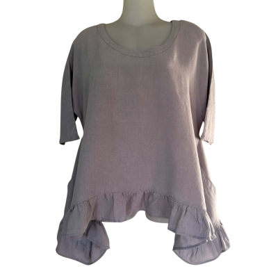 Zephyr Wear.  Oversize Linen Frill Top. Mauve/Grey   Size M 