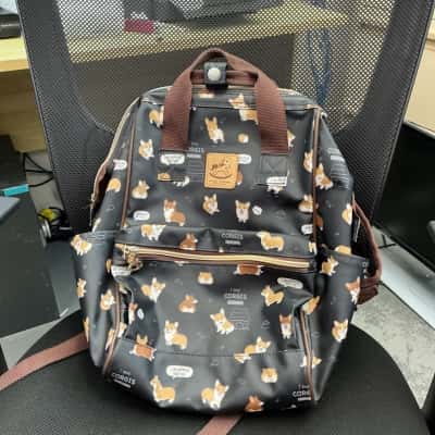 UMA HANA  Unisex Black Corgi Puppy Large opening waterproof Backpack Black  