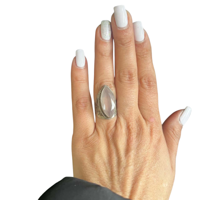 Womens Silver Ring Pink Rose Gemstone 