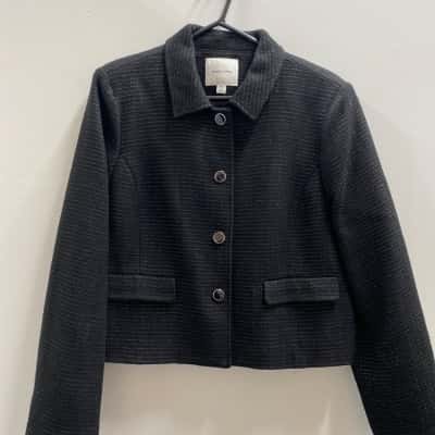 David Jones Womens  Size 16 Cropped Black Jacket with Silver Thread