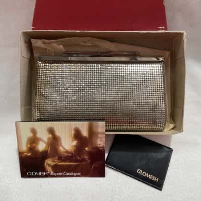 Vintage Glomesh Woman's Evening Bag/ Clutch Still in Box with Catalogue & Small Wallet Mirror 