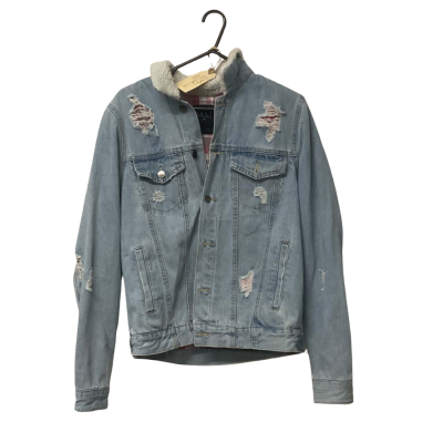 Mens  KSCY Size M Light Wash Denim Jacket With Rose and Cross Back Design