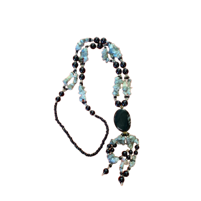  Womens Necklace Black  / Off White -Stone chips and beads
