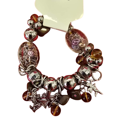  Womens Elle Multicoloured Stretch Charm Bracelet