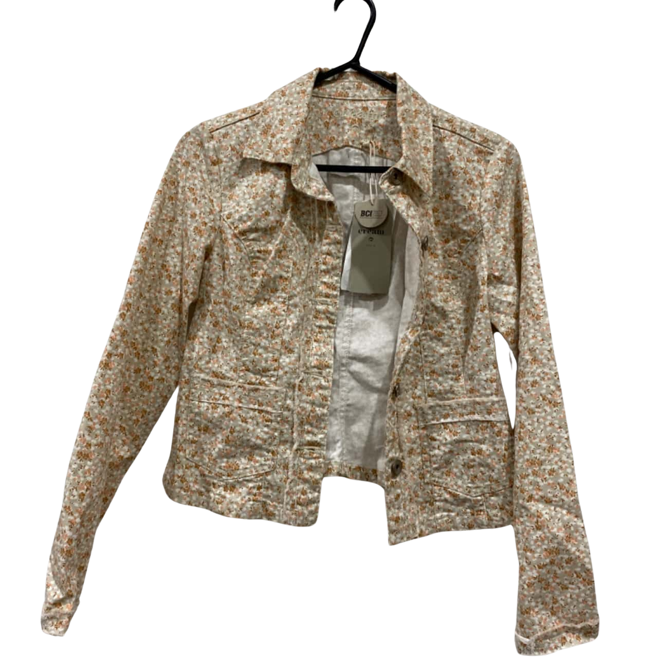 Cream Womens Size 36 Denim Jacket Brown / Cream / Floral / Orange