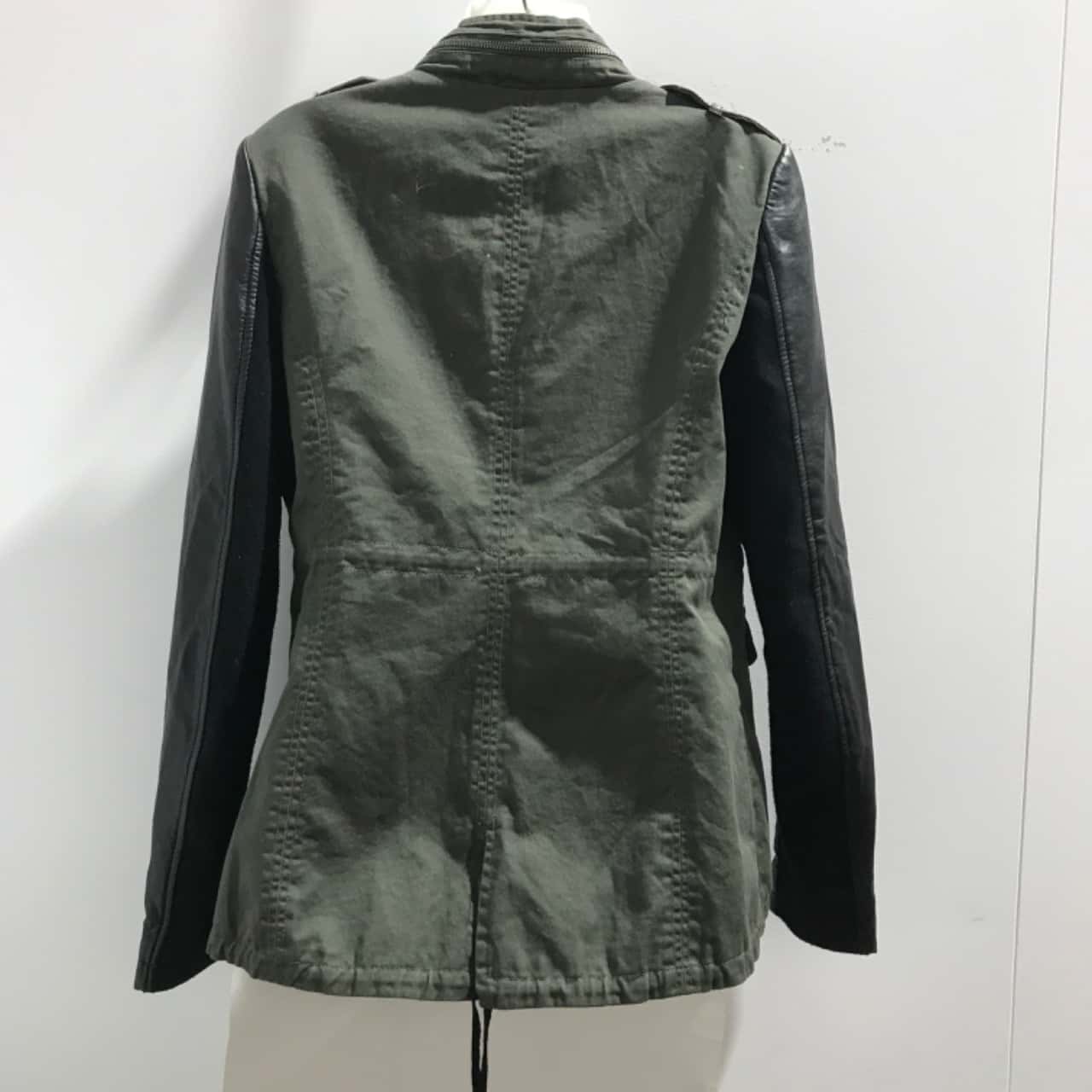 Decjuba Womens Size 12, Khaki with black "leather look' sleeves. (s)