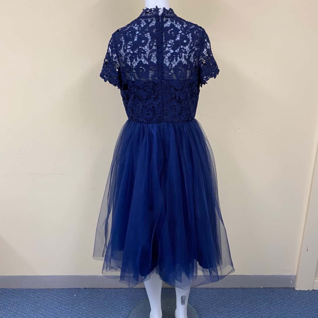 Chi Chi London High Neck Lace Size 14 Blue Midi Dress(s)