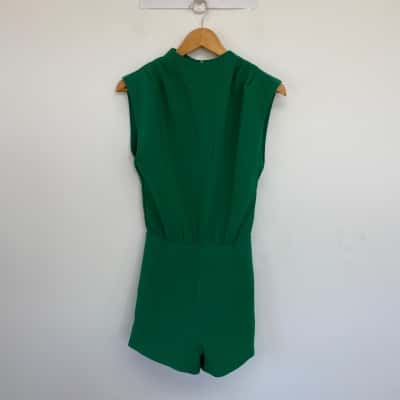 Commense Green Draped Sleeveless Mock Neck Romper Playsuit Size S 