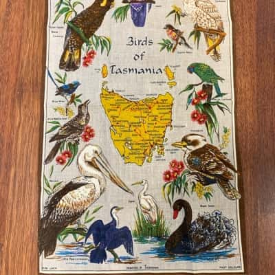 Vintage Birds of Tasmania Pure Linen Tea Towel - New and Unused