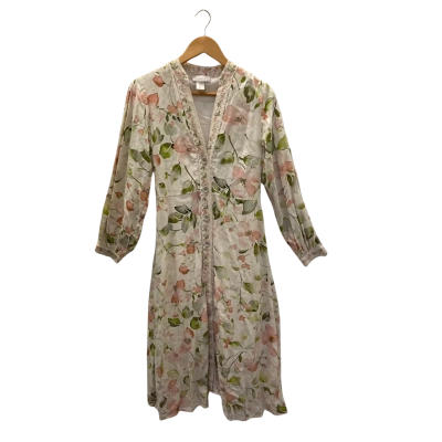 Caroline Constas Linen-Blend Floral Maxi Dress Women's Size S Button Front Cottagecore
