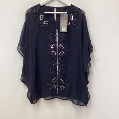 Liz Jordan Womens  Size 10 Navy Blue / Silver pretty top 