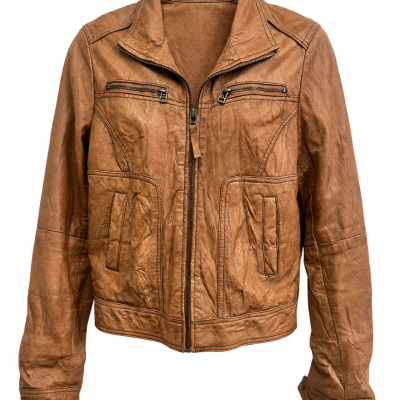 Tan Brown Genuine Leather Biker Jacket – Pre-Owned