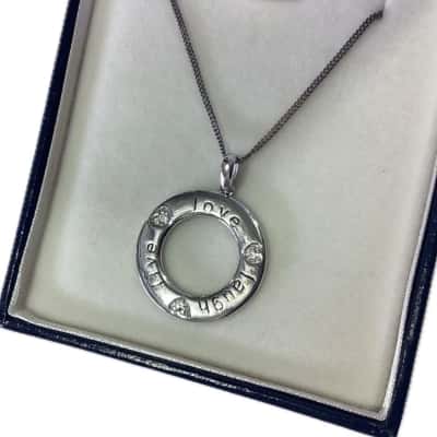 Womens ‘Live Laugh Love’ Necklace Sterling Silver 