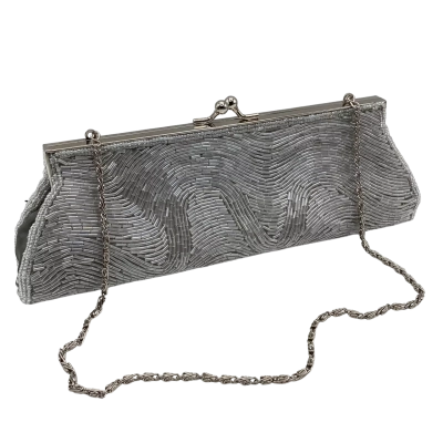 Jag Womens Clutch / Handbag Silver Beaded 25 x 10 cm     (SWHP)
