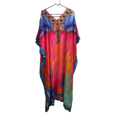 Silk Islands 100% Silk Embellished Kaftan Dress One Size Boho Resortwear