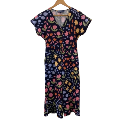 Princess Highway Womens  Size 8 Short Sleeve Jumpsuit Multicoloured / Navy Blue 