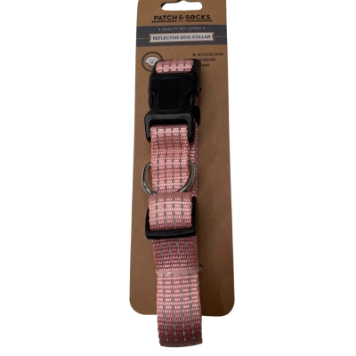 Patch and socks reflective dog collar in pinky peach large fits neck 50 to 66 cm
