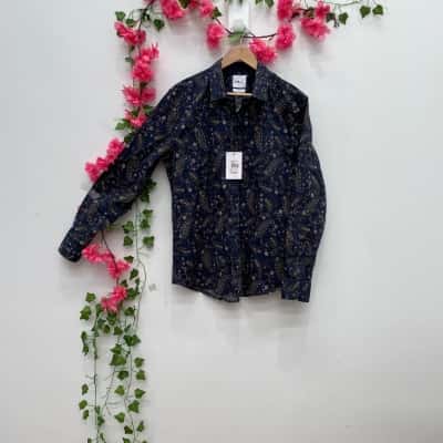 Yd. Mens  Size L Long Sleeve Shirt Floral Paisley / Multicoloured / Navy Blue / Pattern 