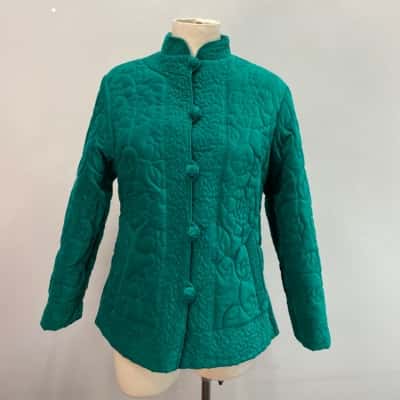 Vintage Style  Womens  Size S Velvet embroidered Coat Emerald Green 