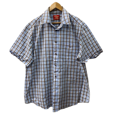 R.M. Williams Mens  Size XXL Short Sleeve Shirt Blue / Brown / Striped 