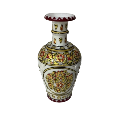 Decorative White Hand-painted Marble Stone Flower Pattern Vase