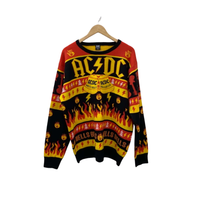ACDC Mens  Size XL Crew Neck Jumper Black  / Red / Yellow Hells Bells Christmas