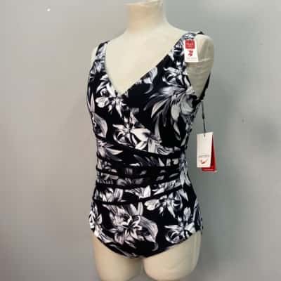 Jantzen Trim Swim Womens  Size 14 Onepiece Bathers Black  / Floral / White 