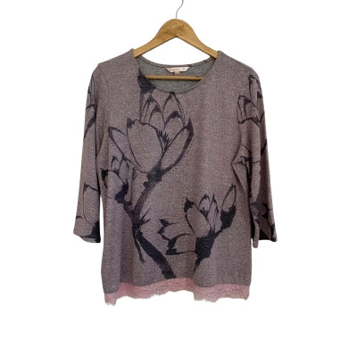 Noni B Womens  Size M 3/4 Sleeve Top Grey / Pink  / Purple 