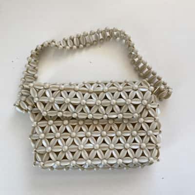 Vintage Cream Flower Beaded Bag 