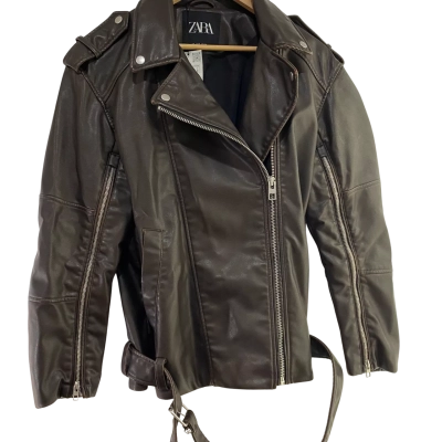 Zara deep drown faux leather jacket size M