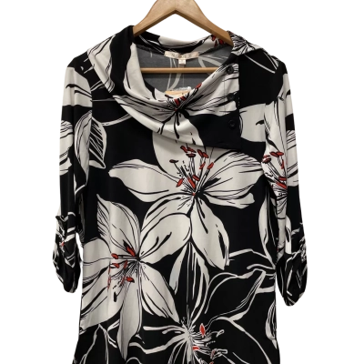 Noni B Womens  Size S 3/4 Sleeve Top Black  / Floral / White 