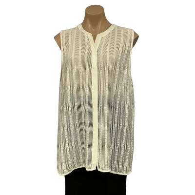 Sussan Womens Size 16 Cream Self Striped Sleeveless Button up Top