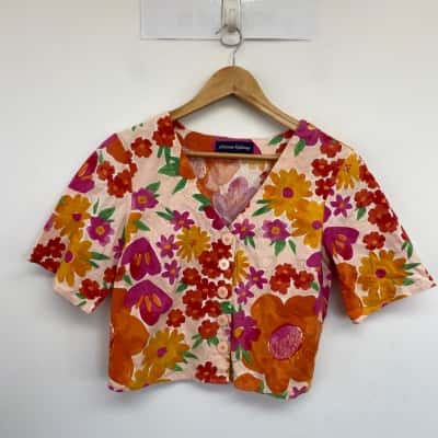 Princess Highway Pink Red Floral Short Sleeve Shirt  Size 8 