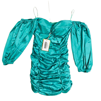 BNWT RUNAWAY Size 12 Turquoise, Off-The-Shoulder, Scrunched Skirt Minidress